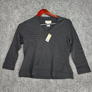 Talbots Top Womens P Petite Black Cotton Knit 3/4 Sleeve Sequin Neck NEW